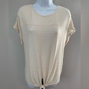 W5 Beige and Gold  Short Sleeve Tie-Front Top